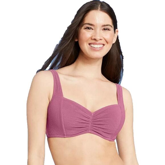 Shade & Shore Other - Shade & Shore Mauve Lightly Lined Pucker Ribbed Swim Top Size 36DD